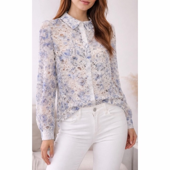 Caroline Constas Tops - Caroline Constas Floral Lace Eyelet Blouse